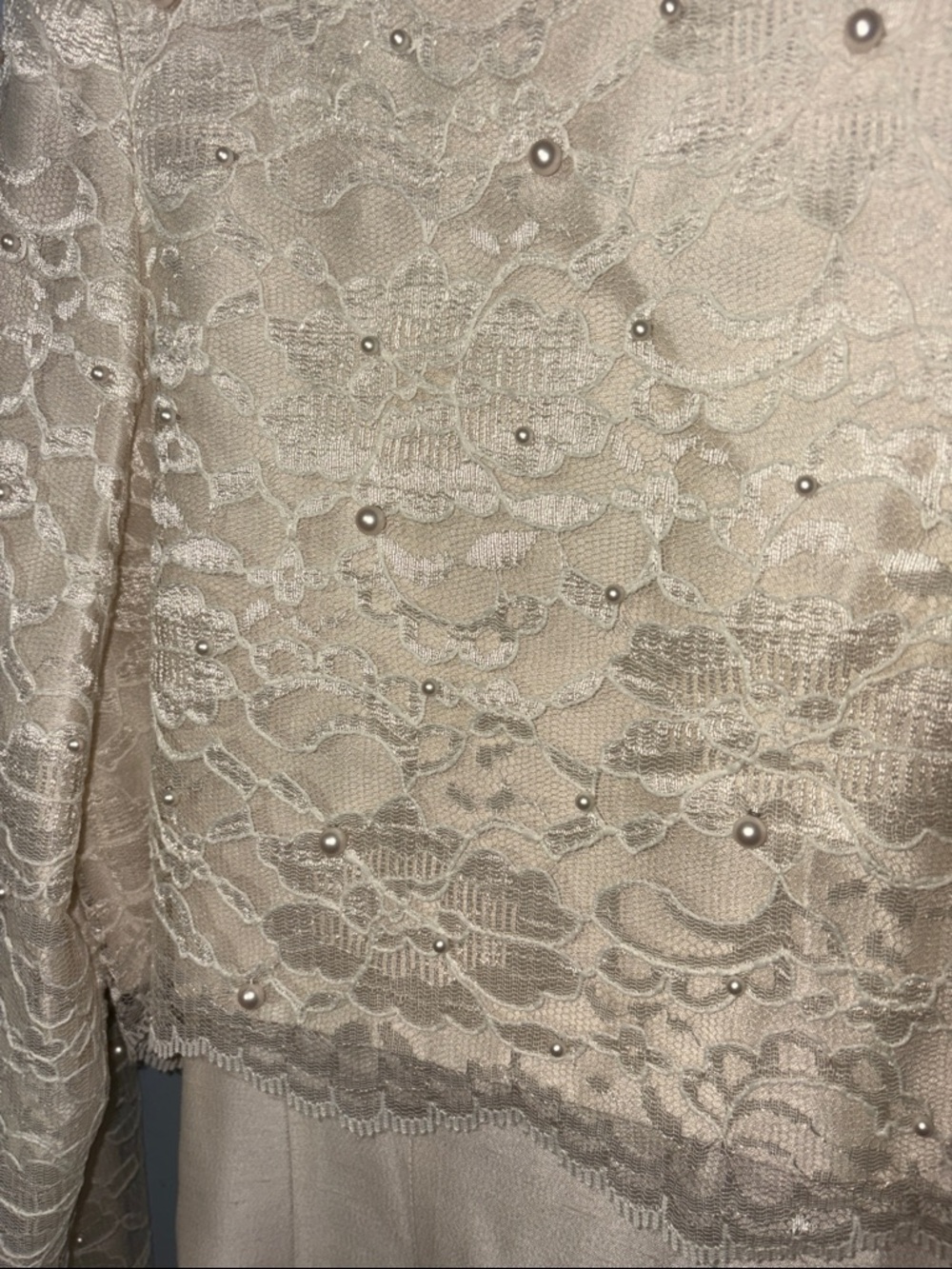 Leslie Fay Cream size 10 Lace Pearl Vintage Bride Bridal Era Dress little white - Picture 7 of 10